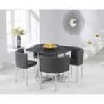 Algarve Grey Glass Stowaway Dining Table with Grey High Back Stools