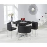 Algarve Black Glass Stowaway Dining Table with Black High Back Stools