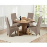 Dorchester 120cm Solid Oak Round Extending Dining Table with Henley Fabric Chairs