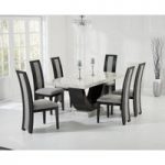 Raphael 170cm Cream and Black Pedestal Marble Dining Table with Raphael Chairs