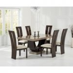 Raphael 170cm Brown Pedestal Marble Dining Table with Verbier Chairs