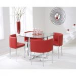 Algarve Glass Stowaway Dining Table with Red High Back Stools