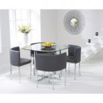 Algarve Glass Stowaway Dining Table with Grey High Back Stools