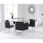 Algarve Glass Stowaway Dining Table with Black High Back Stools