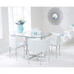 Algarve Glass Stowaway Dining Table with White High Back Stools