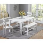 Chiltern 150cm White Dining Table Set with Benches and Chairs