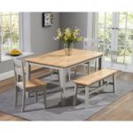 Chiltern 150cm Oak and Grey Dining Table Set with Benches and Chairs