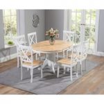 Epsom Oak and White Pedestal Extending Dining Table Set with Chairs