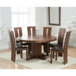 Torino 150cm Dark Solid Oak Round Pedestal Dining Table with Montreal Chairs