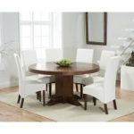 Torino 150cm Dark Solid Oak Round Pedestal Dining Table with WNG Dark Faux Leather Chairs