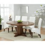 Torino Dark Solid Oak Extending Pedestal Dining Table with WNG Dark Faux Leather Chairs