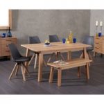 Annalie 160cm Oak Dining Table with Oscar Faux Leather Square Leg Chairs and Annalie Benches