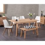 Annalie 160cm Oak Dining Table with Duke Faux Leather Chairs and Annalie Benches