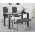 Atlanta 120cm Dark Grey High Gloss Dining Table with Cavello Chairs and Atlanta Grey Bench