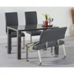 Atlanta 120cm Dark Grey High Gloss Dining Table with Malaga Chairs and Malaga Grey Bench