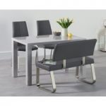 Atlanta 120cm Light Grey High Gloss Dining Table with Cavello Chairs and Malaga Grey Bench