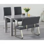 Atlanta 120cm Light Grey High Gloss Dining Table with Malaga Chairs and Malaga Grey Bench