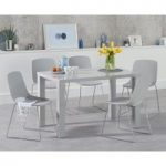 Atlanta 120cm Light Grey High Gloss Dining Table with Nordic Chrome Sled Leg Chairs