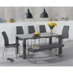 Atlanta 160cm Dark Grey High Gloss Dining Table with Cavello Chairs and Atlanta Grey Bench
