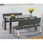 Atlanta 160cm Dark Grey High Gloss Dining Table with Malaga Benches