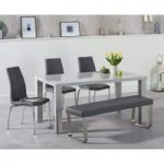 Atlanta 160cm Light Grey High Gloss Dining Table with Cavello Chairs and Atlanta Grey Bench