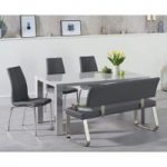 Atlanta 160cm Light Grey High Gloss Dining Table with Cavello Chairs and Malaga Grey Bench