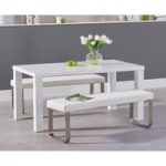 Ex-display Atlanta 160cm White High Gloss Dining Table with TWO BLACK Atlanta Benches