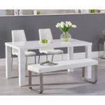 Atlanta 160cm White High Gloss Dining Table with Cavello Chairs and Atlanta White Bench