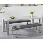Atlanta 180cm Light Grey High Gloss Dining Table with Atlanta Grey Benches