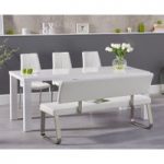 Atlanta 180cm White High Gloss Dining Table with Cavello Chairs and Malaga White Bench