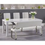 Atlanta 200cm White High Gloss Dining Table with Malaga Chairs and Malaga Large White Bench