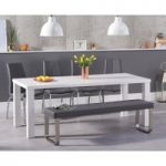 Atlanta 180cm White High Gloss Dining Table with Cavello Chairs and Atlanta Grey Bench