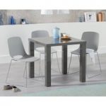 Atlanta 80cm Dark Grey High Gloss Dining Table with Nordic Sled Chrome Leg Chairs