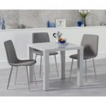 Atlanta 80cm Light Grey High Gloss Dining Table with Helsinki Fabric and Chrome Leg Chairs