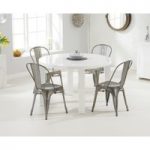 Atlanta 120cm Round White High Gloss Dining Table with Tolix Industrial Style Dining Chairs