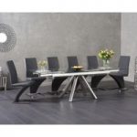 Ex-display Camilla 180cm Extending Glass Table with SIX BLACK Hampstead Chairs