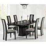 Carvelle 200cm Black Pedestal Marble Dining Table with Raphael Chairs