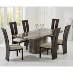 Carvelle 200cm Brown Pedestal Marble Dining Table with Verbier Chairs