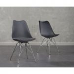 Celine Dark Grey Faux Leather Chrome Leg Chairs