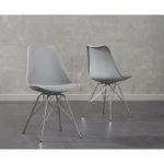 Celine Light Grey Faux Leather Chrome Leg Chairs