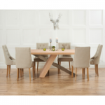 Chateau 195cm Oak and Metal Dining Table with Pacific Fabric Chairs