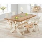 Bordeaux Oak and Cream All Sides Extending Dining Table with Tolix Industrial Style Oak and Cream Dining Chairs