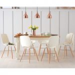 Eton 120cm Cream Solid Pine and Ash Table with Nordic Wooden Leg Cream Chairs