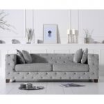 Harper Chesterfield Grey Plush Fabric Three-Seater Sofa