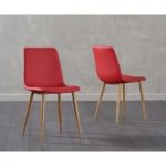 Helsinki Red Wooden Leg with Faux Leather Dining Chair