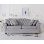 Lilly Chesterfield Grey Plush Fabric Three-Seater Sofa