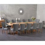 Madrid 240cm Solid Oak Extending Dining Table with Camille Grey Faux Leather Chairs