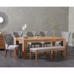Madrid 200cm Solid Oak Dining Table with Camille Fabric Chairs and Camille Grey Fabric Bench