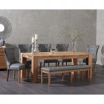 Madrid 200cm Solid Oak Table with Camille Faux Leather Chairs and Camille Faux Leather Bench