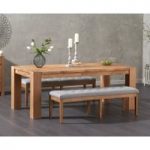 Madrid 200cm Solid Oak Dining Table with Camille Grey Fabric Benches